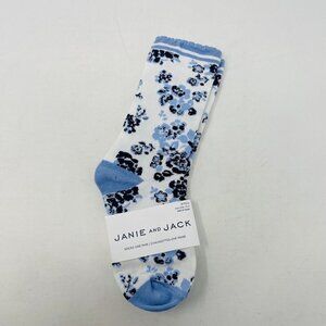 Janie and Jack Toddler Girls Size 2T-3T Floral Scalloped Crew Socks Blue/White